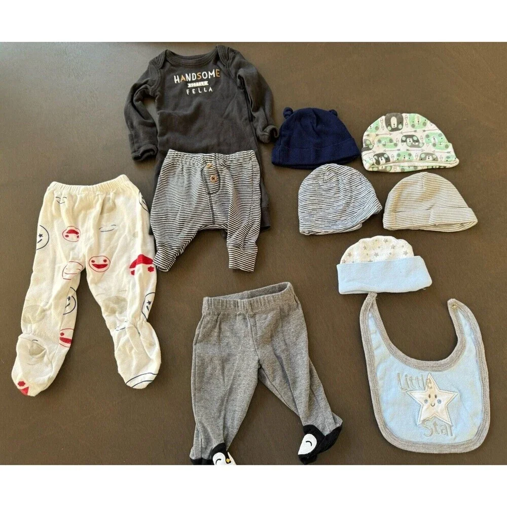 baby boy infant NB Clothes bundle Shirts tops PANTS BIBS 10 pcs